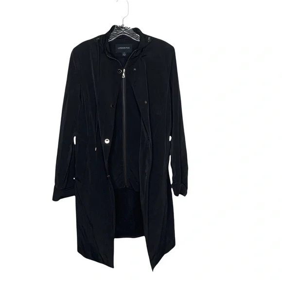 London Fog Women Black Layered Trench Coat with Hood Size Small - Picture 1 of 9